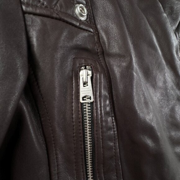 Allsaints Leather Jacket Brown Women Size 4 Zip Pockets Grunge Catch Biker - Picture 13 of 16